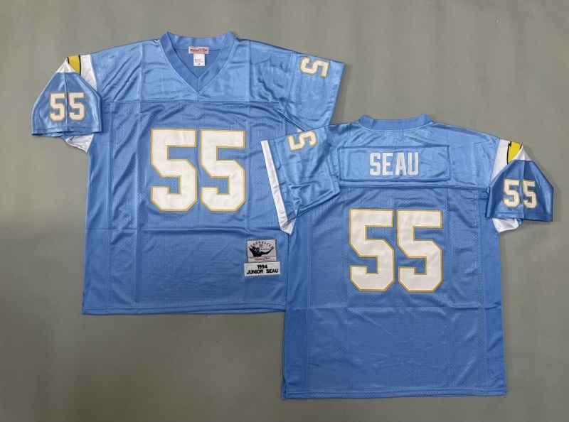 Men 2025 Los Angeles Chargers #55 Seau Light blue Throwback Limited NFL Jersey style 001